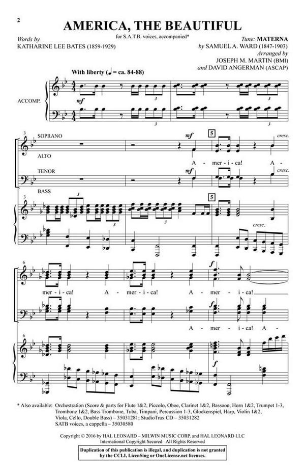 America, the Beautiful&nbsp;&nbsp;SATB&nbsp;&nbsp;Chorpartitur