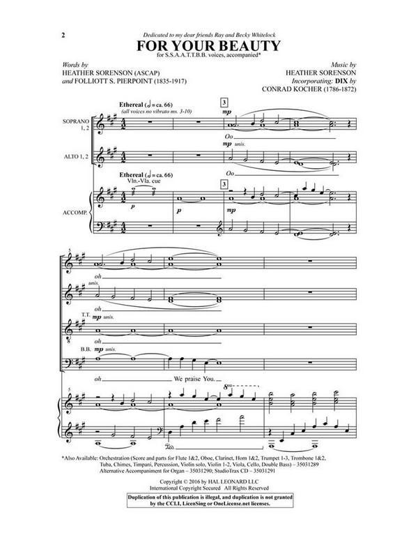 For Your Beauty  SSAATTBB  Chorpartitur