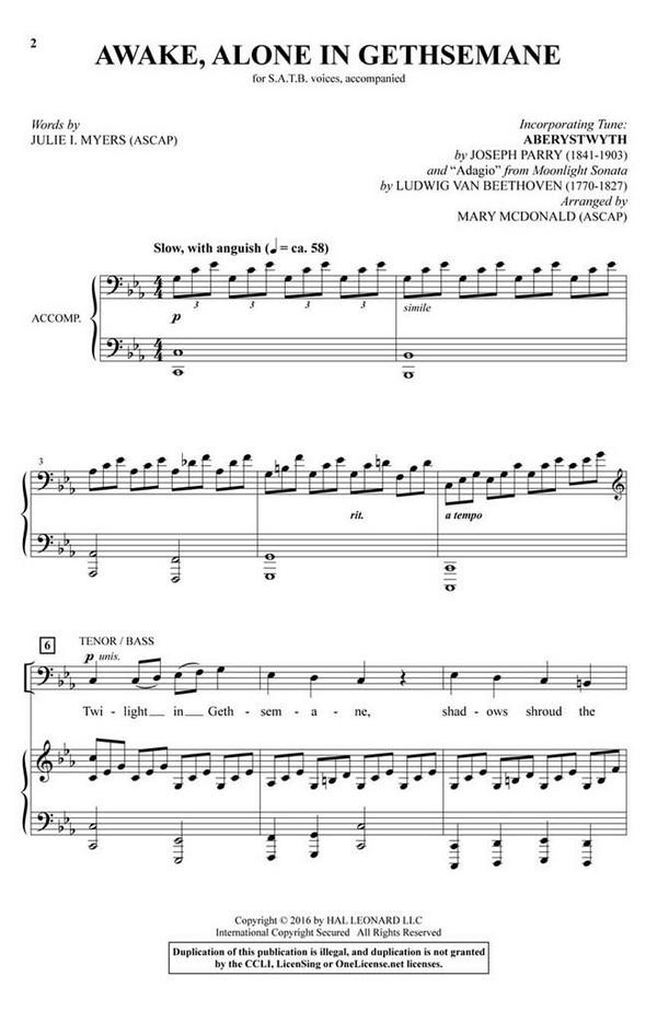 Awake, Alone in Gethsemane&nbsp;&nbsp;SATB&nbsp;&nbsp;Chorpartitur