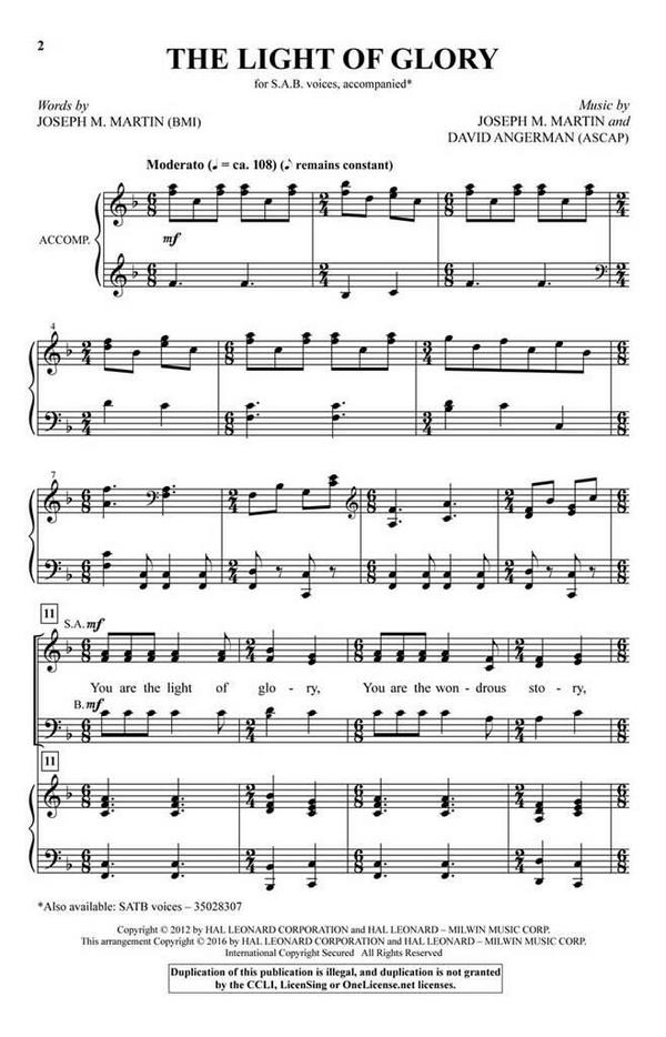 The Light of Glory&nbsp;&nbsp;SAB&nbsp;&nbsp;Chorpartitur