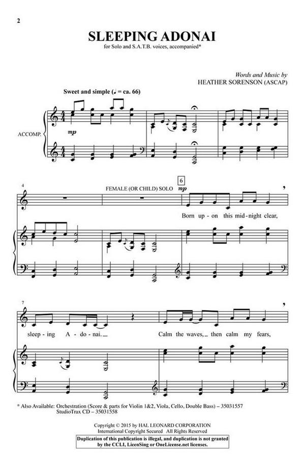 Sleeping Adonai&nbsp;&nbsp;for mixed choir and piano&nbsp;&nbsp;choral score