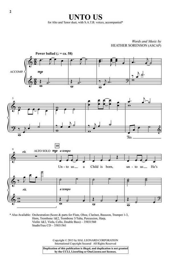 Unto Us&nbsp;&nbsp;SATB&nbsp;&nbsp;Chorpartitur