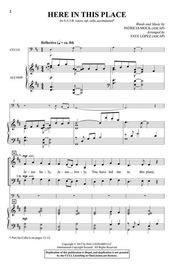 Here in This Place&nbsp;&nbsp;SATB and opt. Cello&nbsp;&nbsp;Chorpartitur