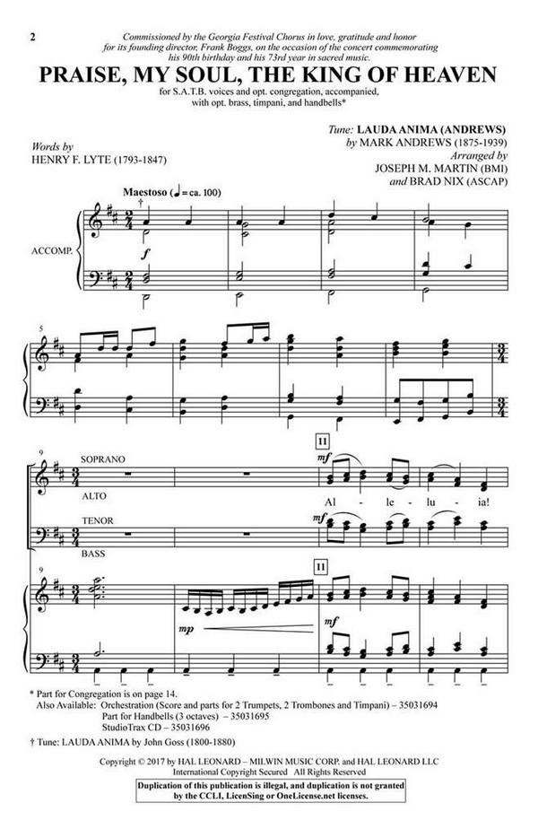 Praise, My Soul, the King of Heaven&nbsp;&nbsp;SATB and opt. Congregation&nbsp;&nbsp;Chorpartitur