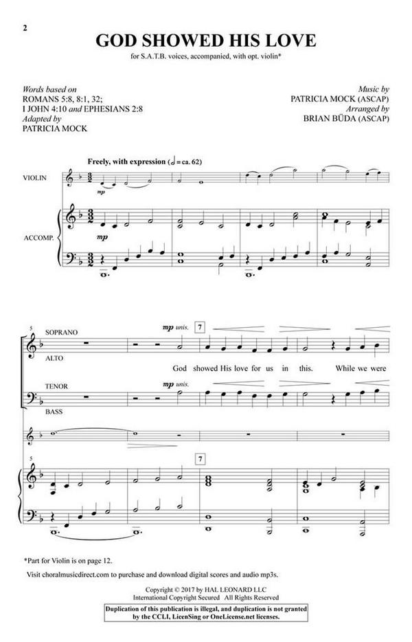 God Showed His Love&nbsp;&nbsp;SATB and Violin&nbsp;&nbsp;Chorpartitur