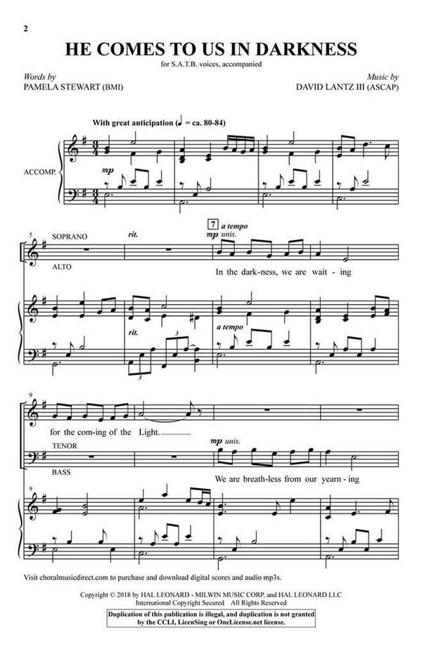 He Comes to Us in Darkness&nbsp;&nbsp;SATB&nbsp;&nbsp;Chorpartitur