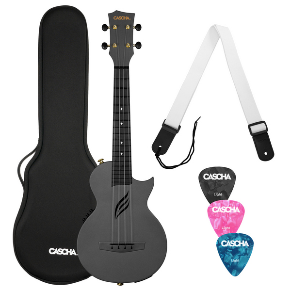 Ukulele Carbon Fibre Black Set with pickup system    