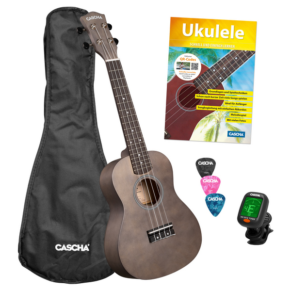Concert Ukulele Linden Black Set (incl. Bag, 3 Picks, Book, Tuner)    