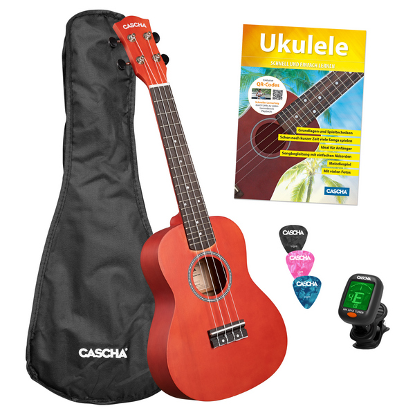 Concert Ukulele Linden Red Set (incl. Bag, 3 Picks, Book, Tuner)    