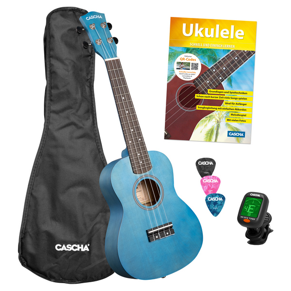 Concert Ukulele Linden Blue Set (incl. Bag, 3 Picks, Book, Tuner)    