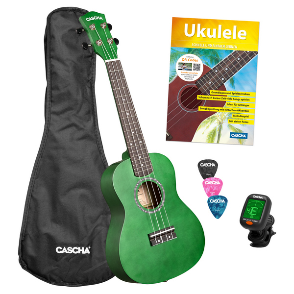 Concert Ukulele Linden Green Set (incl. Bag, 3 Picks, Book, Tuner)    