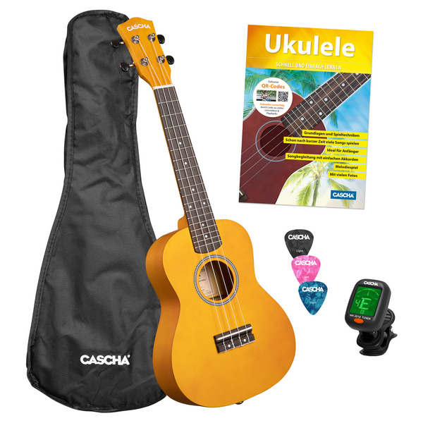 Concert Ukulele Linden Yellow Set (incl. Bag, 3 Picks, Book, Tuner)    