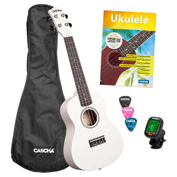 Concert Ukulele Linden White Set (incl. Bag, 3 Picks, Book, Tuner)    