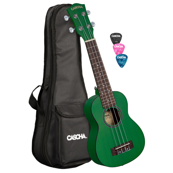 Soprano Ukulele Mahogany Green Lefthand (incl. Bag padded, 3 Picks)    