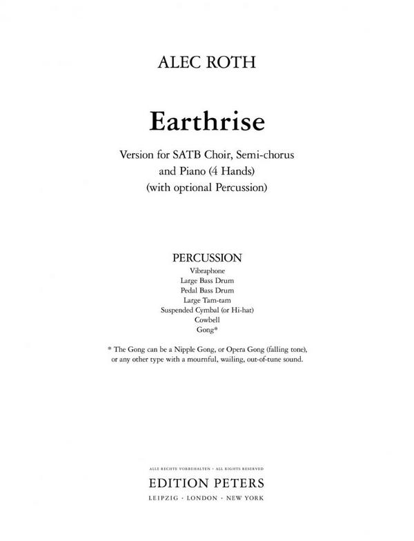 Earthrise SATB Semi-chor Pno Prc (Perc)&nbsp;&nbsp;&nbsp;&nbsp;