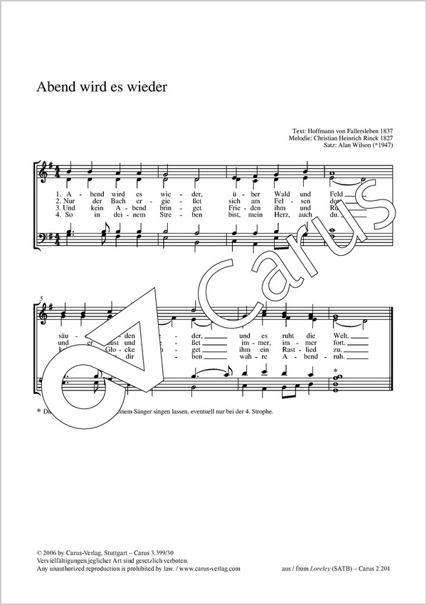 Abend wird es wieder&nbsp;&nbsp;Coro SATB&nbsp;&nbsp;Partitur