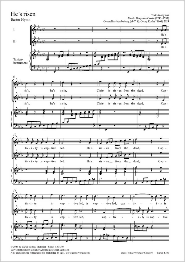 He's ris'n  2stg. Chor, Tast  Partitur