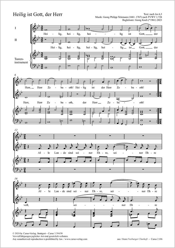 Heilig ist Gott, der Herr&nbsp;&nbsp;2stg Chor, Tast&nbsp;&nbsp;Partitur