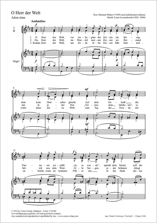 O Herr der Welt&nbsp;&nbsp;2stg Chor, Org&nbsp;&nbsp;Partitur