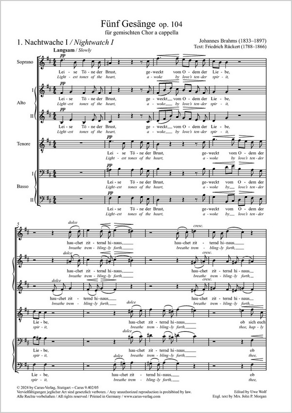 Fünf Gesänge&nbsp;&nbsp;Coro SATB, SATBB, SAATBB&nbsp;&nbsp;Chorpartitur