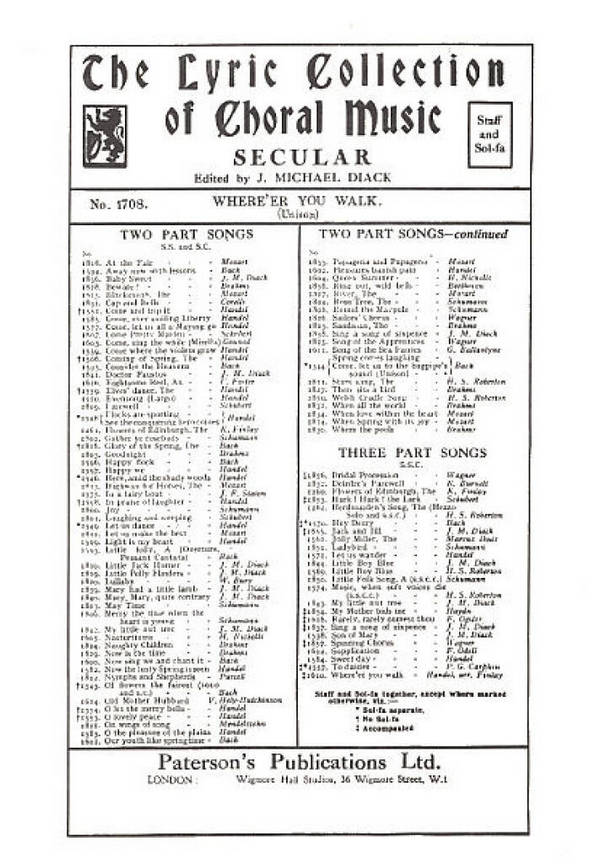 Where'er You Walk&nbsp;&nbsp;Unison Voices and Piano&nbsp;&nbsp;Klavierauszug