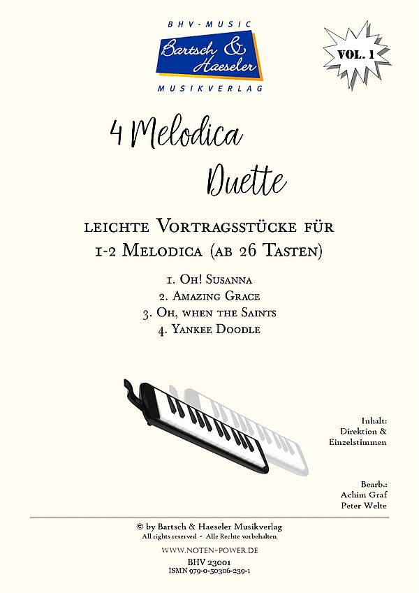4 Melodica Duette Vol.1  für 1 - 2 Melodica (ab 26 Tasten)  Partitur und Stimmen