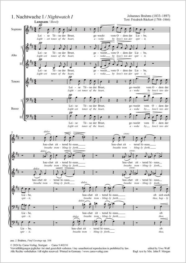 Nachtwache I&nbsp;&nbsp;SAATBB&nbsp;&nbsp;Partitur