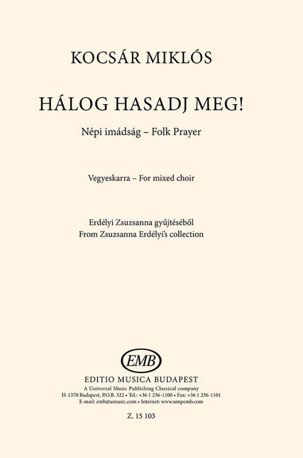Hálog hasadj meg!&nbsp;&nbsp;Mixed Voices&nbsp;&nbsp;Partitur