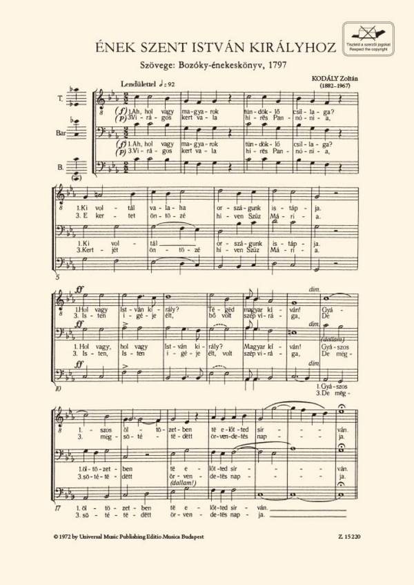 Ének Szent István királyhoz&nbsp;&nbsp;Lower Voices&nbsp;&nbsp;Klavierauszug