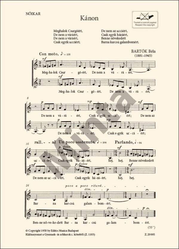 Kánon&nbsp;&nbsp;Upper Voices&nbsp;&nbsp;Chorpartitur