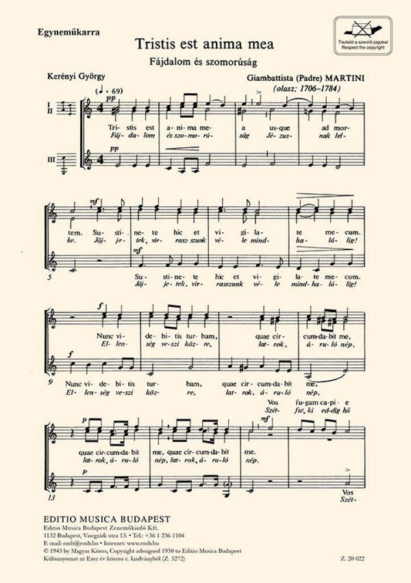 Tristis est anima mea - Fájdalom és szomorúság  Upper Voices  Partitur