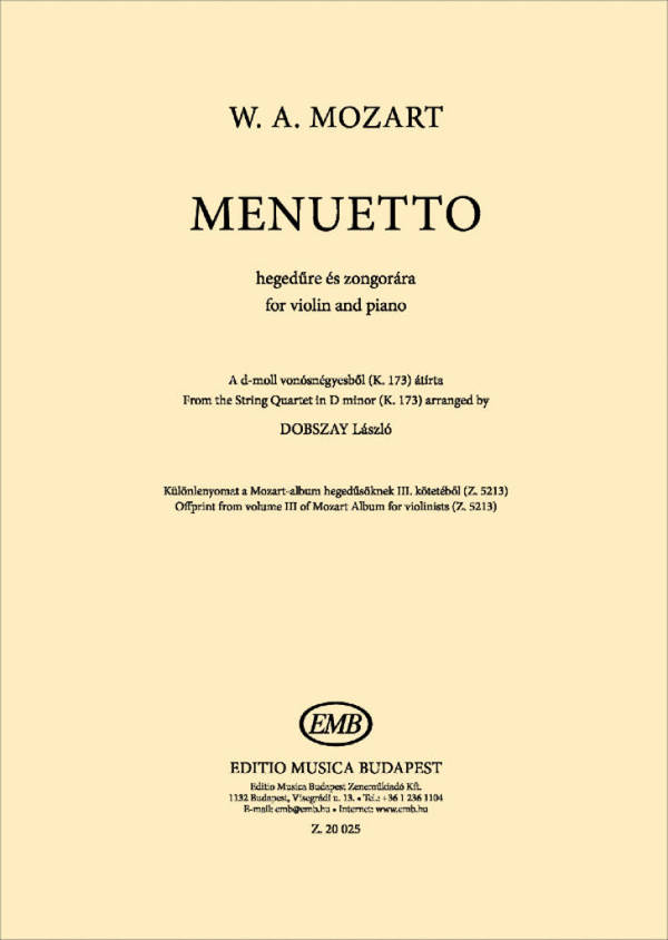 Menuetto&nbsp;&nbsp;Violine und Klavier&nbsp;&nbsp;Buch