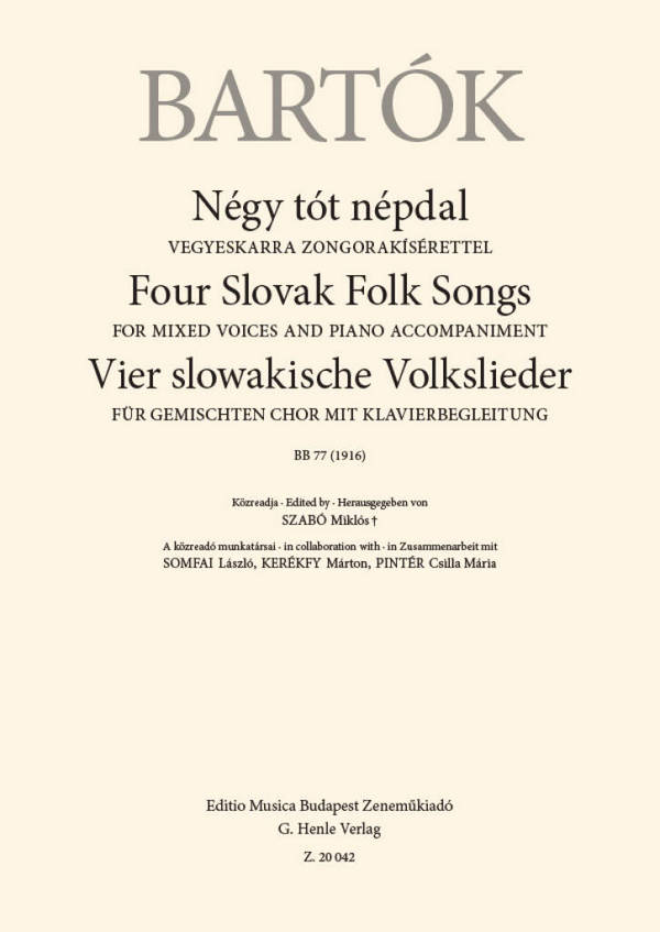 Four Slovak Folk Songs&nbsp;&nbsp;SATB and Piano&nbsp;&nbsp;Chorpartitur