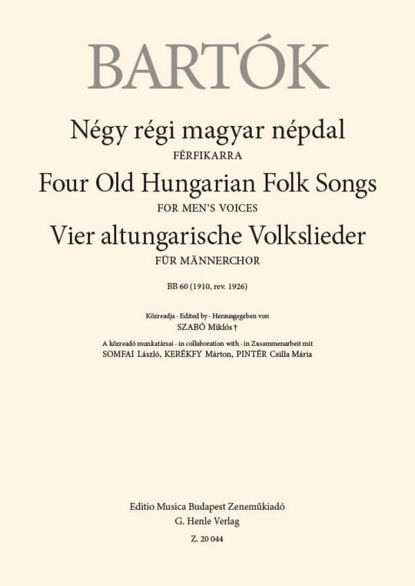 Four Old Hungarian Folk Songs&nbsp;&nbsp;TTBB&nbsp;&nbsp;Chorpartitur