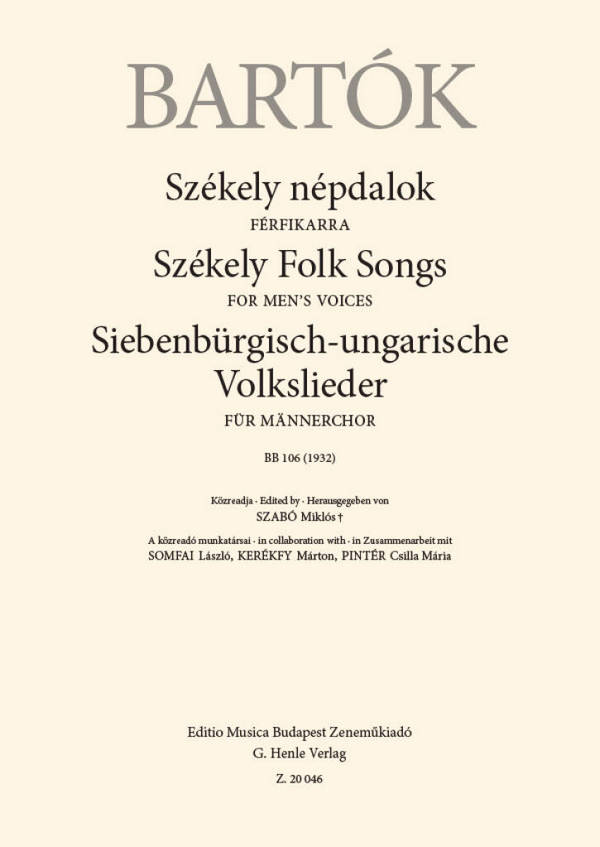 Székely Folk Songs&nbsp;&nbsp;TTBB&nbsp;&nbsp;Chorpartitur