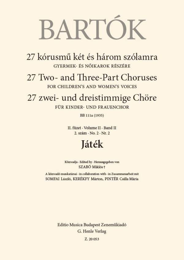 Játék&nbsp;&nbsp;Upper Voices&nbsp;&nbsp;Chorpartitur