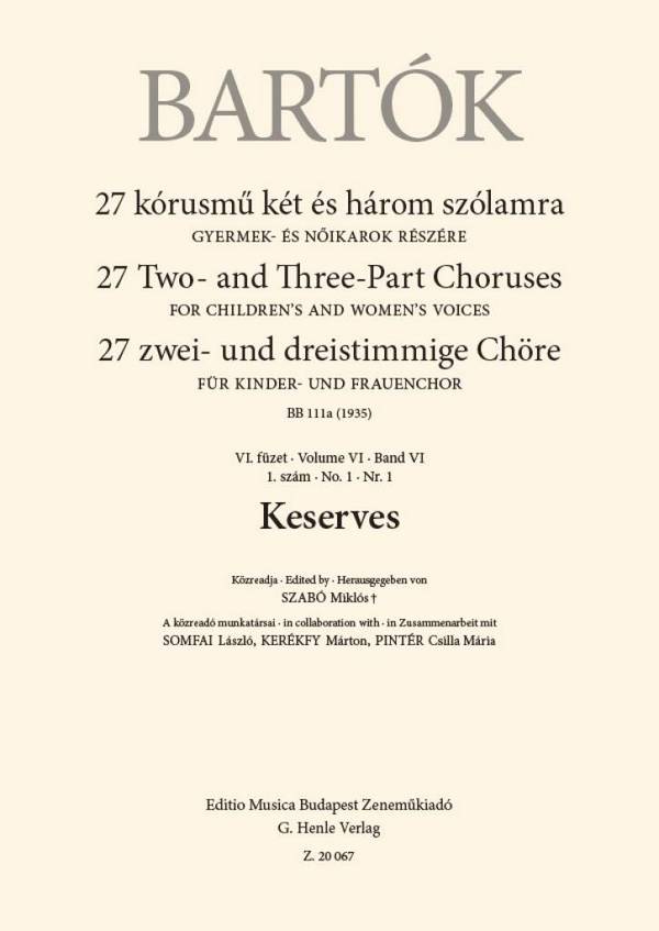 Keserves&nbsp;&nbsp;Upper Voices&nbsp;&nbsp;Chorpartitur