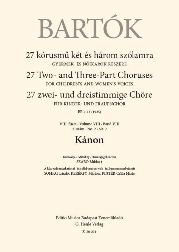Kánon&nbsp;&nbsp;Upper Voices&nbsp;&nbsp;Chorpartitur