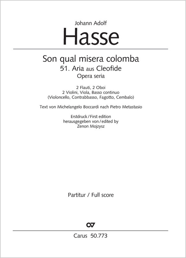 Son qual misera colomba&nbsp;&nbsp;für S Solo, 2 Flöten, 2 Oboe, 2 Violinen, Viola und Bc (Violoncello, Kontrabass, Fagott, Cembalo)&nbsp;&nbsp;Partitur