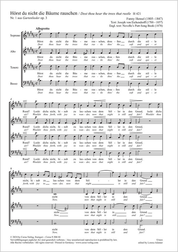 Hörst Du nicht die Bäume rauschen  Coro SATB  Partitur