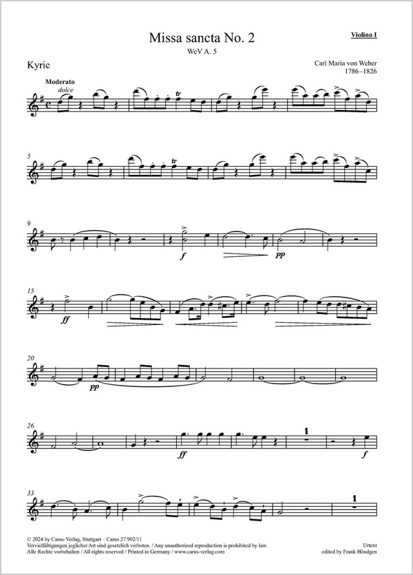 Missa sancta No. 2&nbsp;&nbsp;Soli SATB, Coro SATB, 2 Fl, 2 Ob, 2 Clt, 2 Fg, 4 Cor, 2 Tr, Timp, 2 Vl, Va, Vc, Cb&nbsp;&nbsp;Einzelstimme, Violine 1