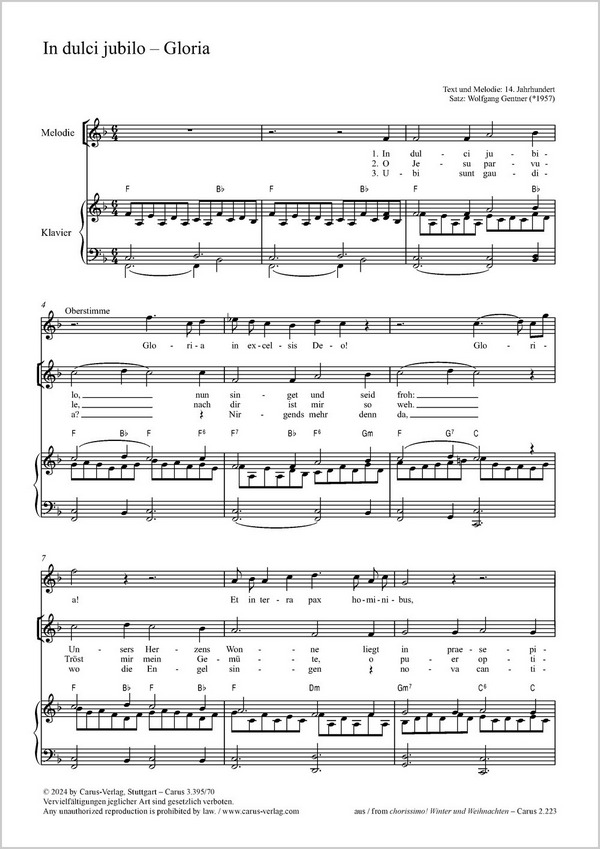 In dulci jubilo - Gloria&nbsp;&nbsp;Coro 2stg, Pfte&nbsp;&nbsp;Partitur
