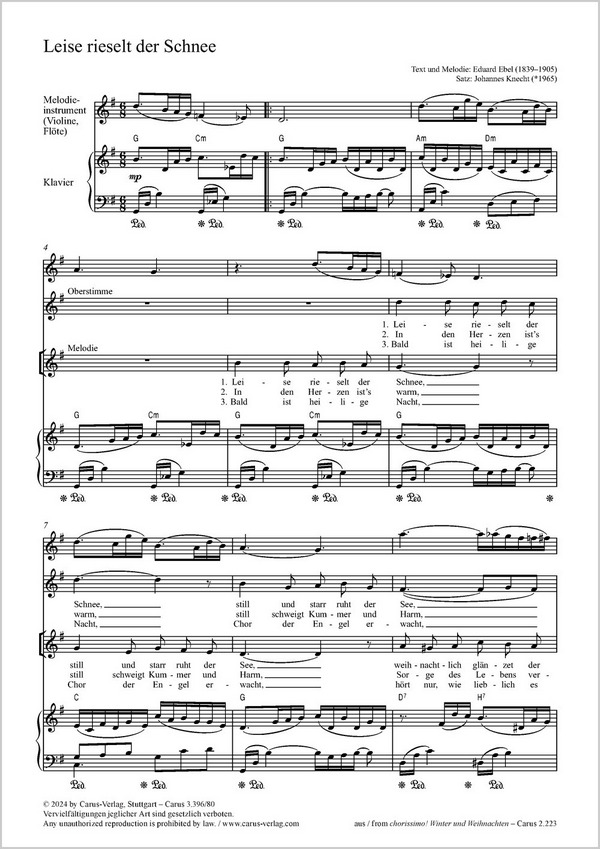 Leise rieselt der Schnee&nbsp;&nbsp;Coro 2stg, Pfte, Melodieinstr&nbsp;&nbsp;Partitur