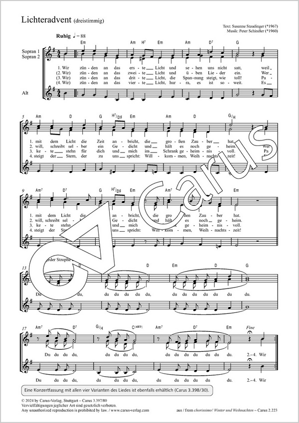 Lichteradvent. Dreistimmige Fassung&nbsp;&nbsp;Coro SSA&nbsp;&nbsp;Partitur