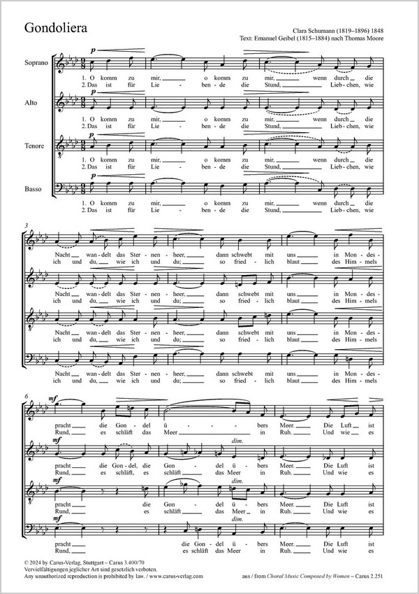 Gondoliera&nbsp;&nbsp;Coro SATB&nbsp;&nbsp;Partitur