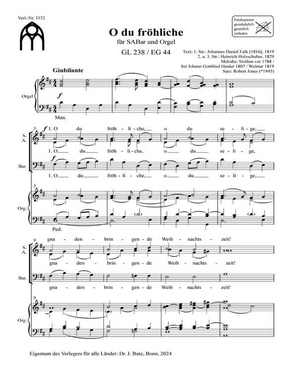 O du fröhliche&nbsp;&nbsp;für SABar und Orgel&nbsp;&nbsp;