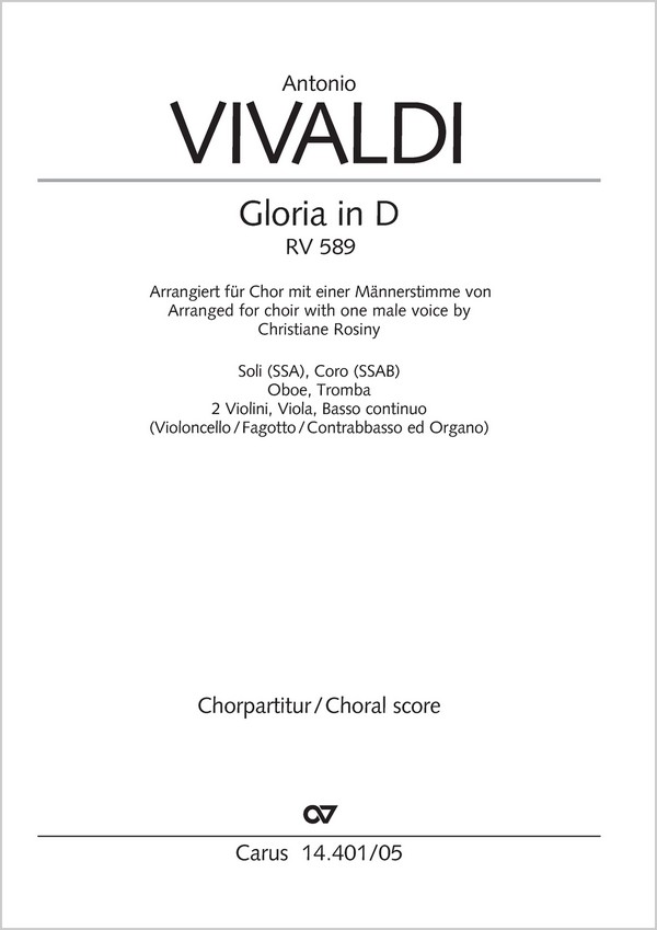 Gloria in D&nbsp;&nbsp;Soli SSA, Coro SSAB, Ob, Tr, 2 Vl, Va, Bc&nbsp;&nbsp;Chorpartitur