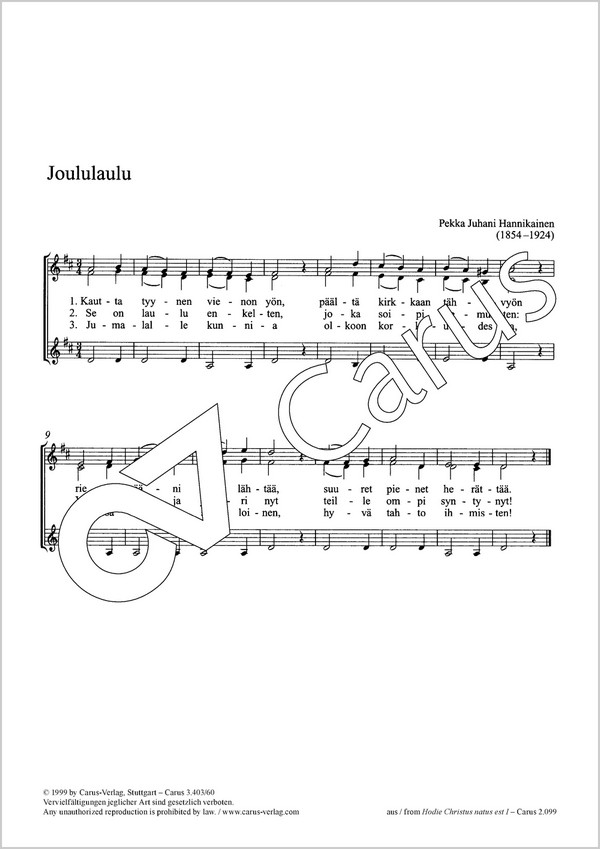 Joululaulu  Coro SSA  Partitur