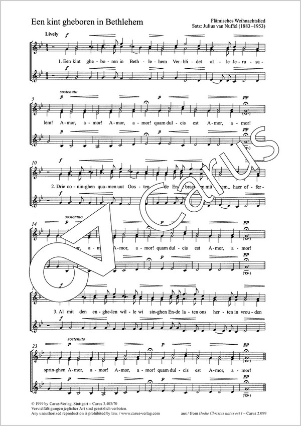 Een kint gheboren in Bethlehem&nbsp;&nbsp;Coro SSA&nbsp;&nbsp;Partitur