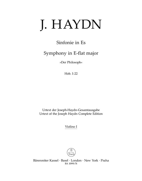 Sinfonie Es-Dur Hob. I:22 'Der Philosoph'&nbsp;&nbsp;&nbsp;&nbsp;Stimme, Urtextausgabe: 1. Violine